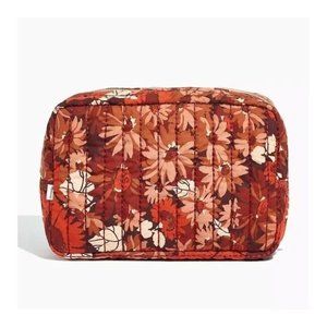 Madewell Rust Orange Floral Daisy Print Quilted Makeup Cosmetic Zipper Pouch Bag